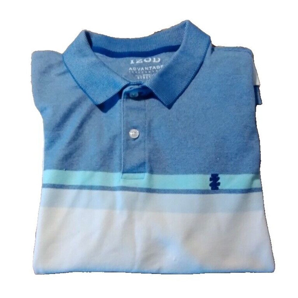 Polo Shirt Men IZOD Advantage Performance  L blue stripped Natural Stretch